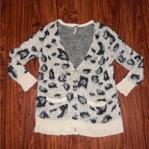 Free People Cream and Black Leopard Cardigan